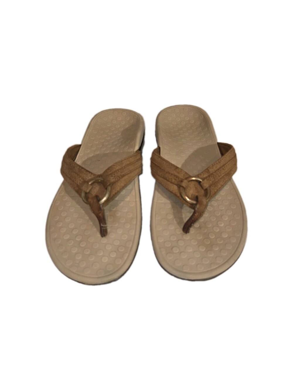 vionic tide flip Flops Sz 7 Aloe Toffee Suede Casual Beachy